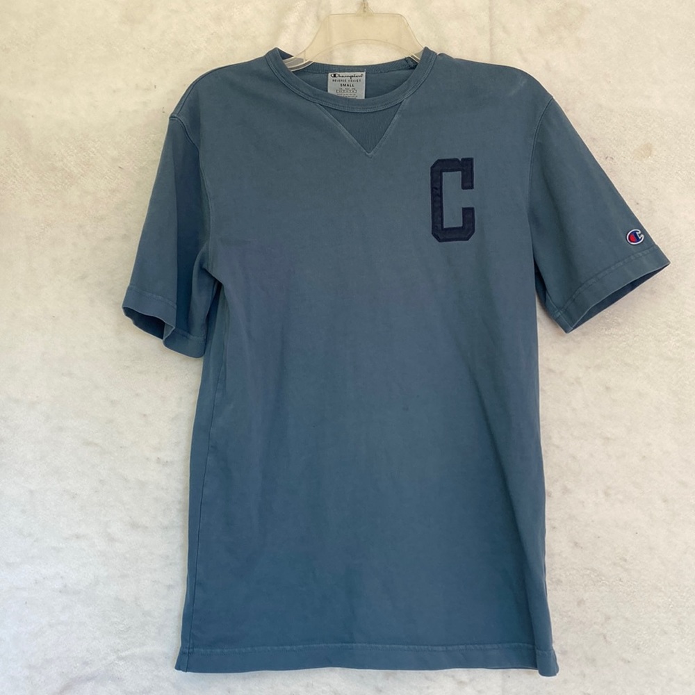 Champion Reverse Weave Slate Blue Gray Short Sleeve T-Shirt | Unisex Size Small